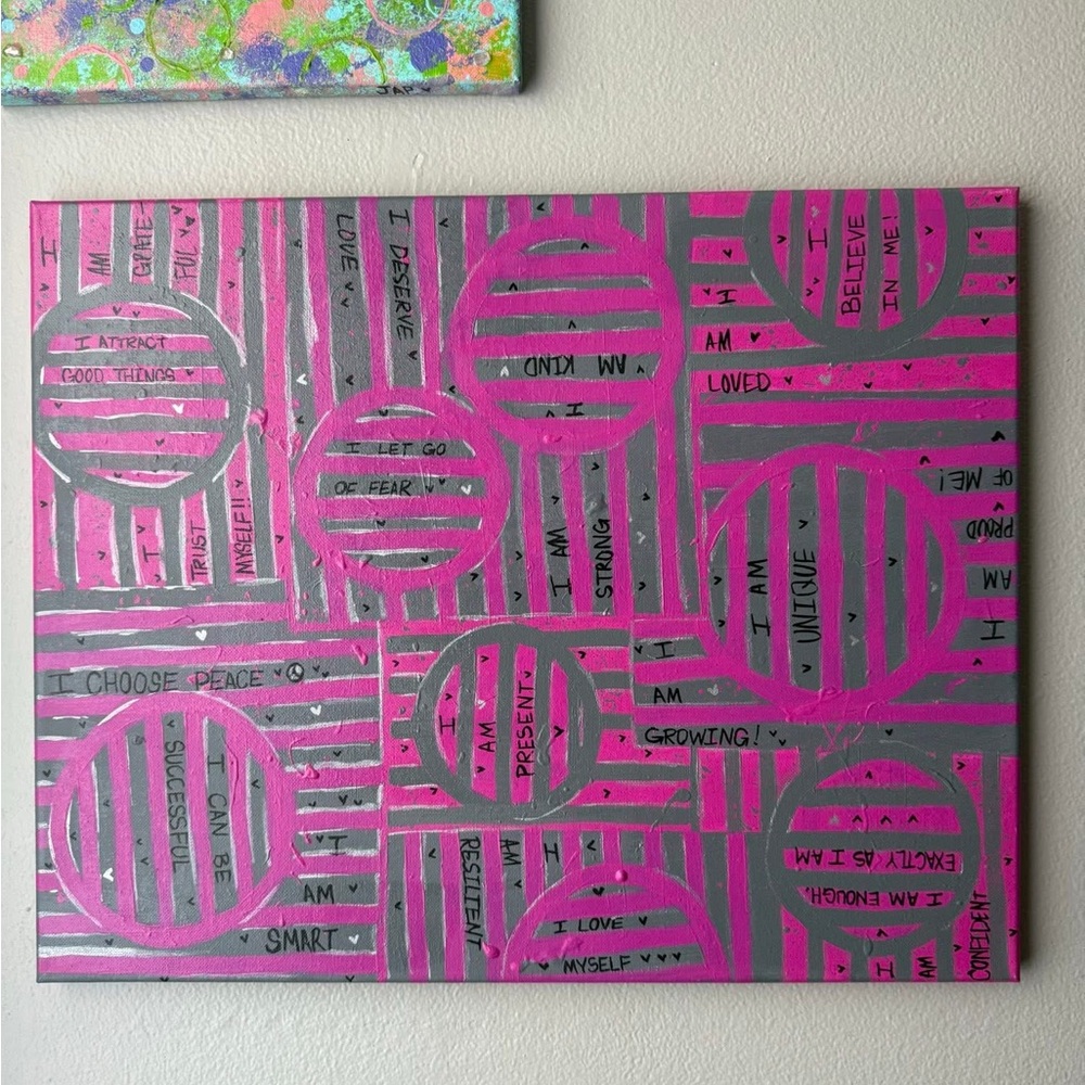 Abstract Pink and Gray Motivational Art Painting - Picture 4 of 6